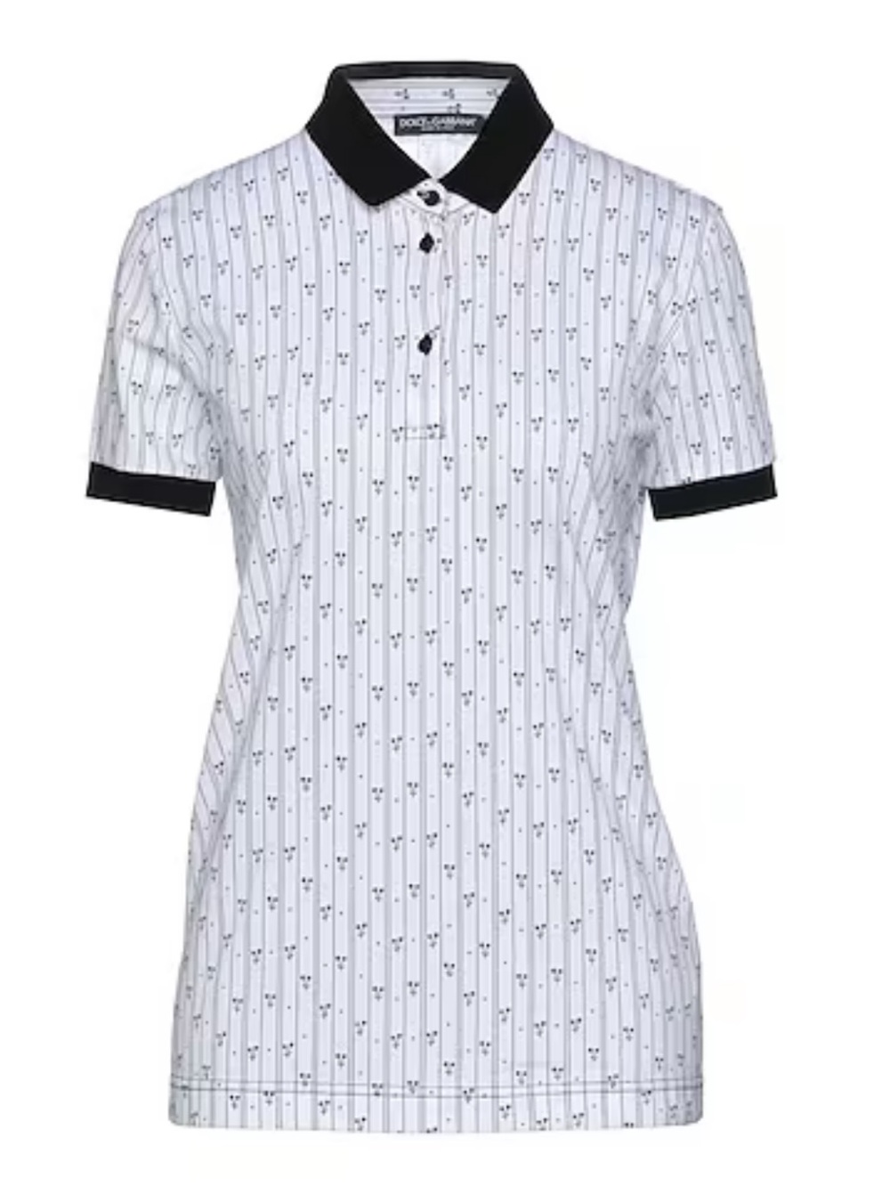 Dolce & Gabbana White Polo with Black Collar and Cuff Trim — Micro Stripe